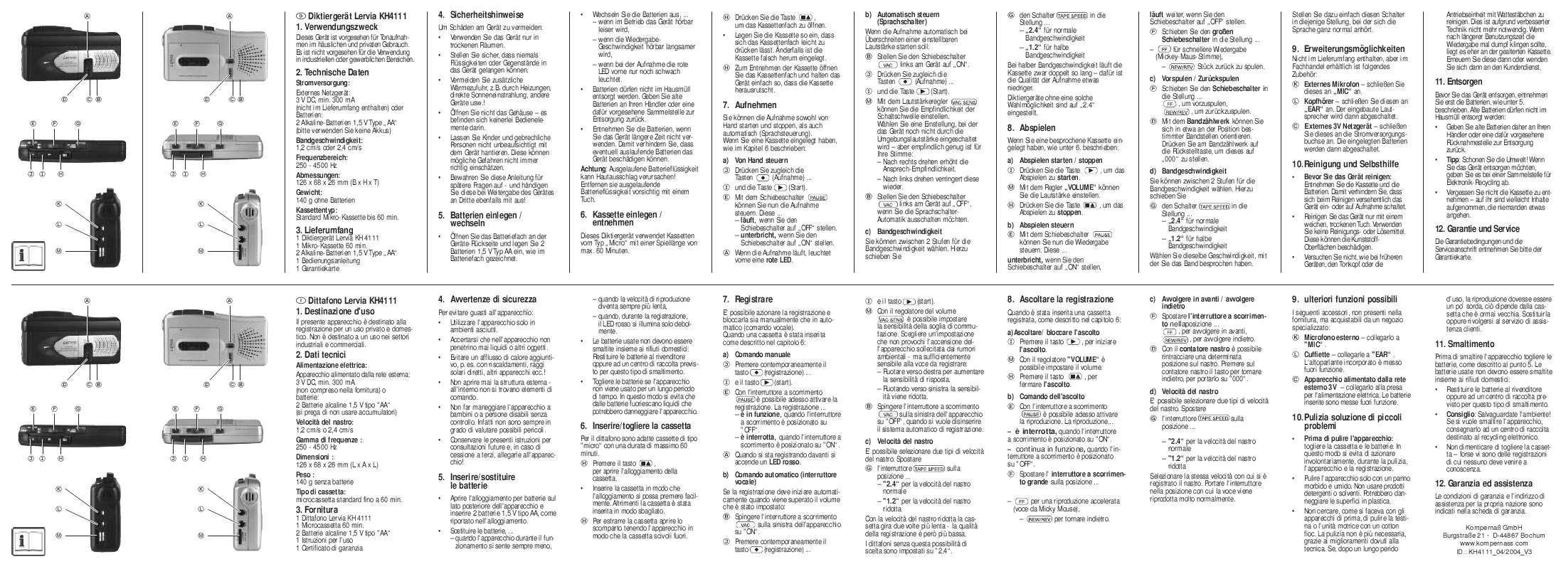 Notice LERVIA KH 4111 DICTATING MACHINE Trouver une solution à un
